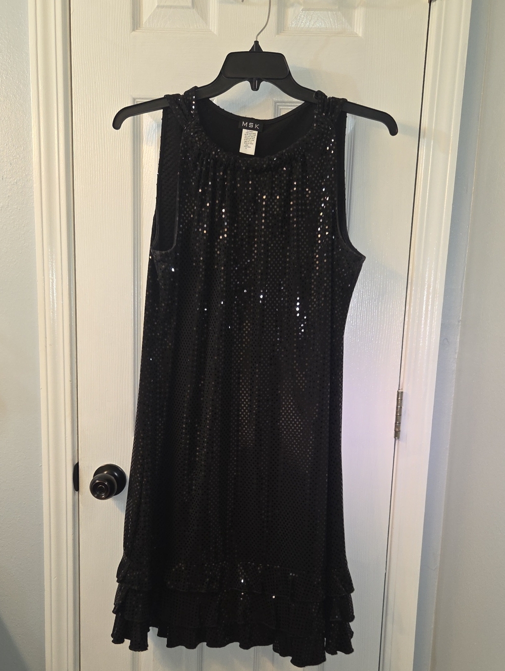 MSK Black Sequin Ruffle Hem Cocktail Dress